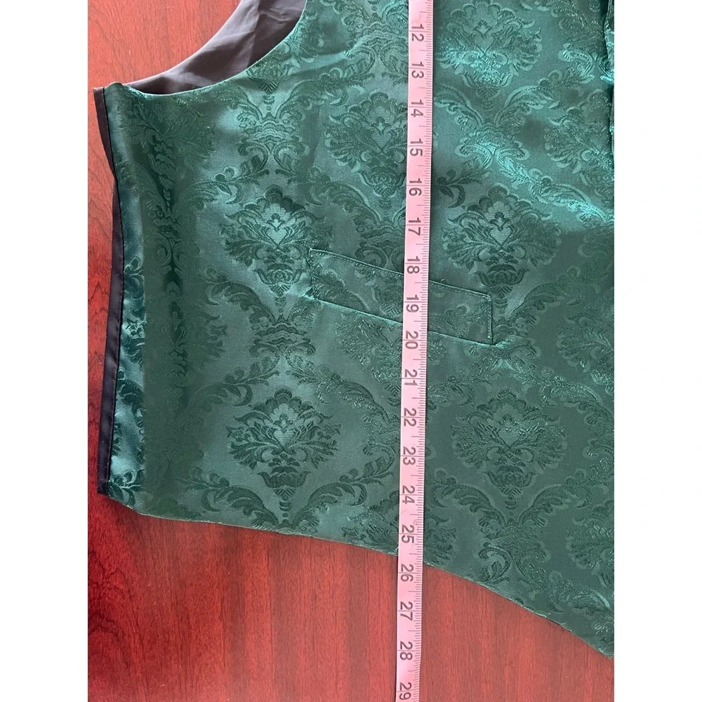 Frontier Classics Mens 3XL Emerald Green Damask Brocade Formal Vest Waistcoat